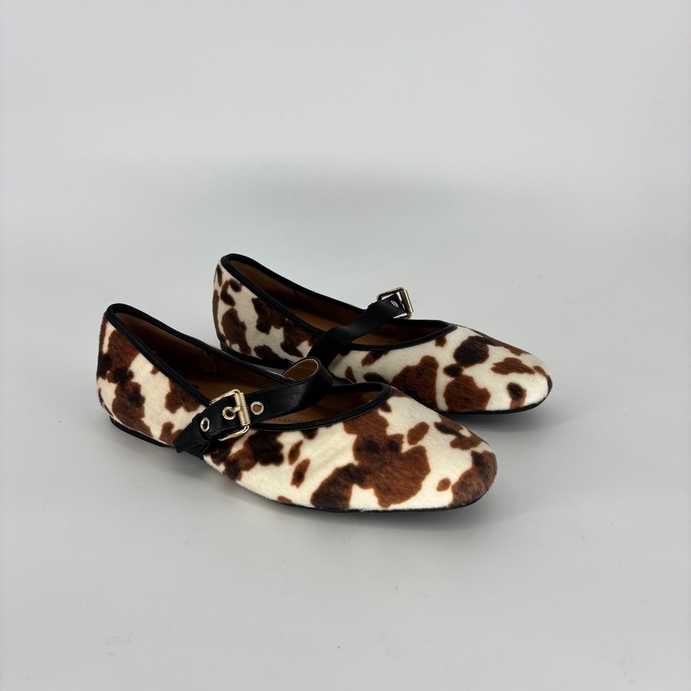 DV Dolce Vita Mulaney Mary Jane Flat Cow Print Women Size 9 Buckle Strap Western